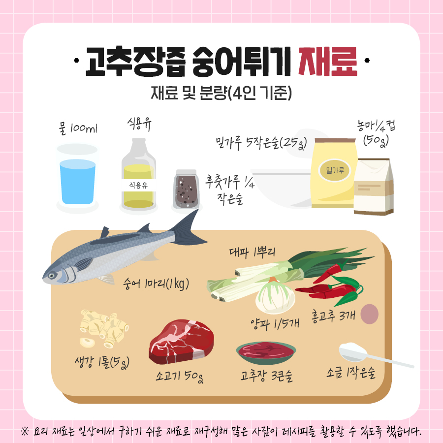 고추장즙 숭어튀기 재료 재료 및 분량 (4인기준)